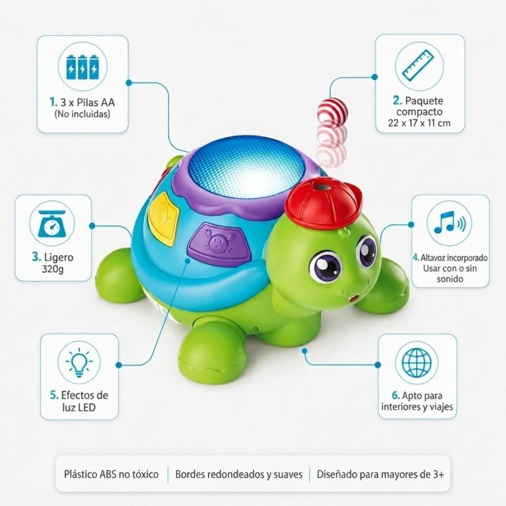Juguete Tortuga Musical Camina Sopla Bolas Con Luces