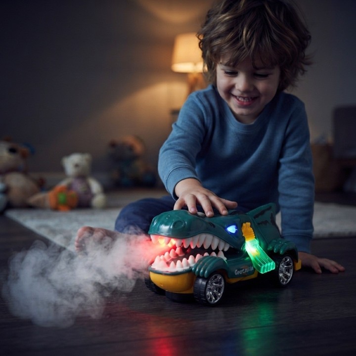 Carro Juguete Cocodrilo Dinosaurio Spray Luces Y Sonido
