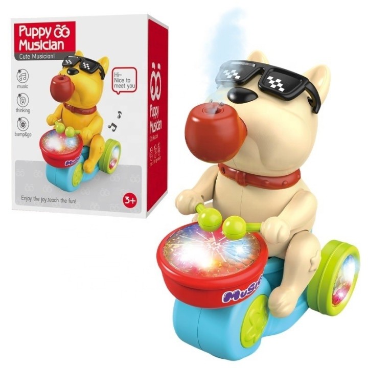 Juguete Perro Musico Baterista Triciclo Luces Sonido Vapor