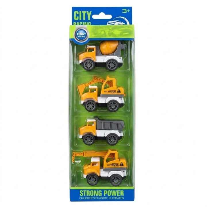 Set 4 Carritos Construcción Juguete Fricción Niños
