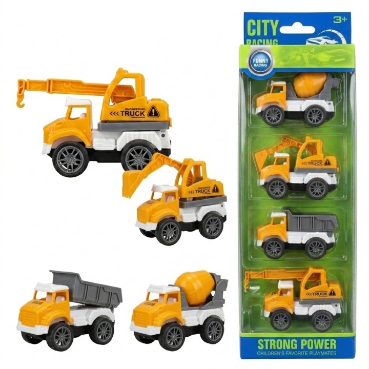 Set 4 Carritos Construcción Juguete Fricción Niños