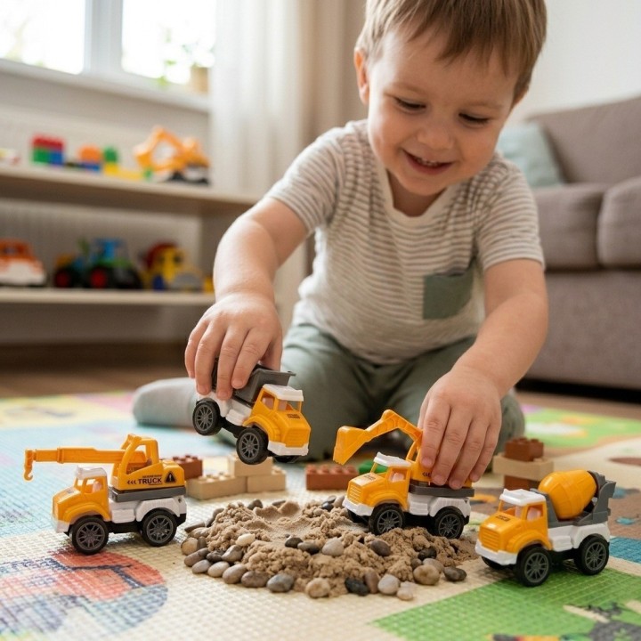 Set 4 Carritos Construcción Juguete Fricción Niños