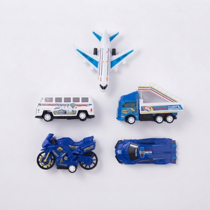 Set 5 Vehículos Policía Y Avión Juguete Fricción