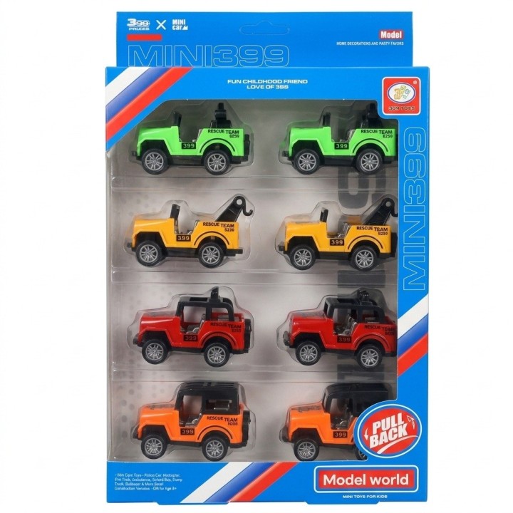 Set 8 Carritos Camionetas Fricción Equipo Rescate Niños