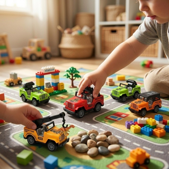 Set 8 Carritos Camionetas Fricción Equipo Rescate Niños