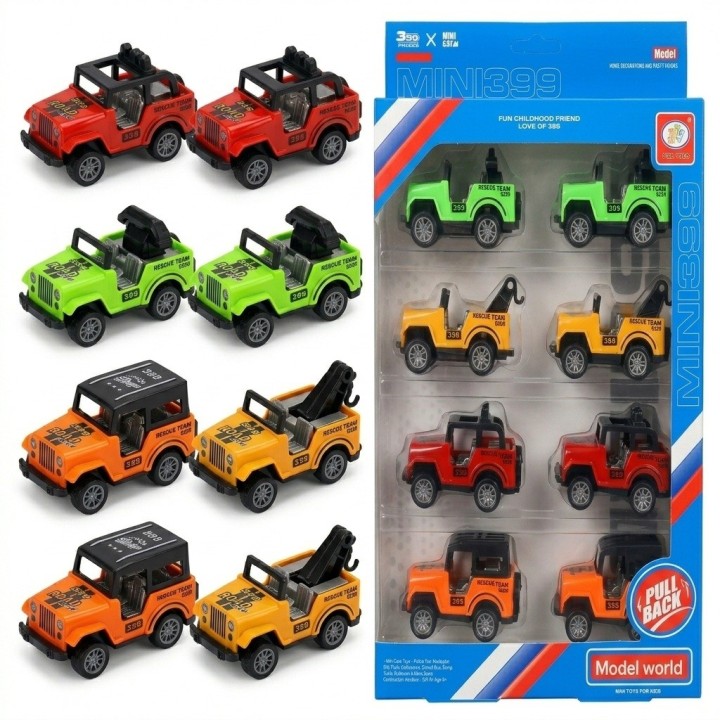 Set 8 Carritos Camionetas Fricción Equipo Rescate Niños