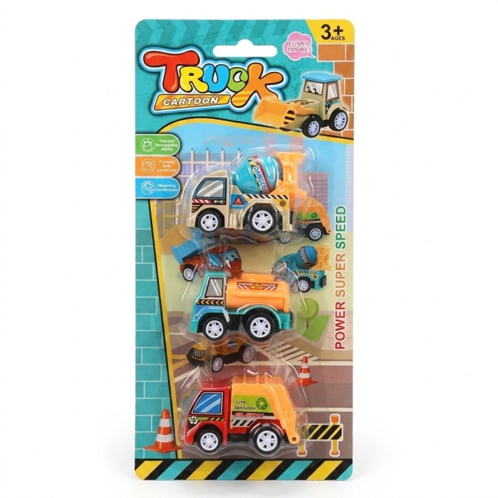 Set 3 Carritos Fricción Construcción Y Limpieza Juguete