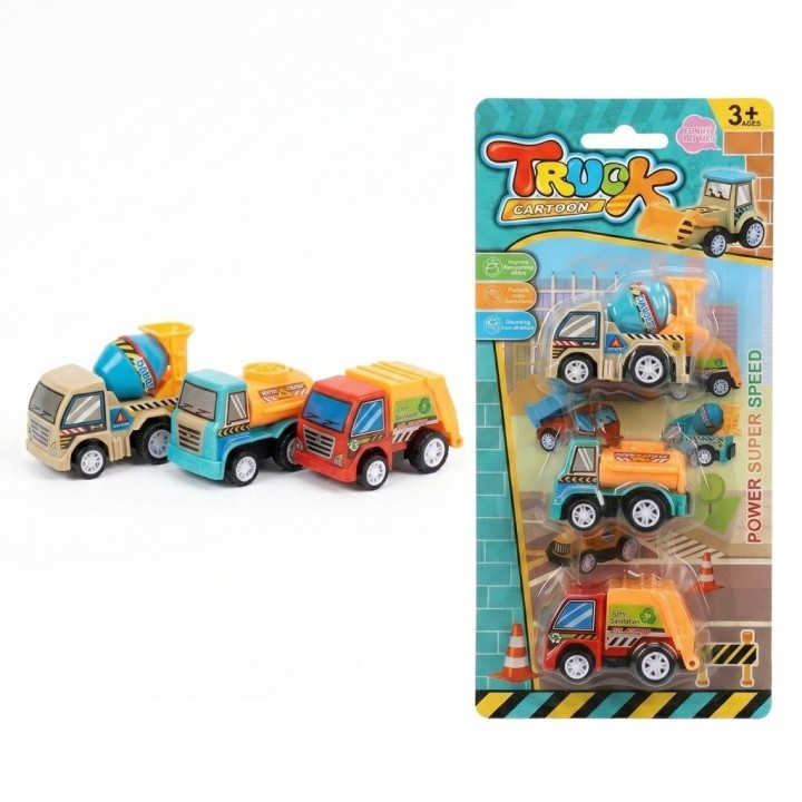 Set 3 Carritos Fricción Construcción Y Limpieza Juguete