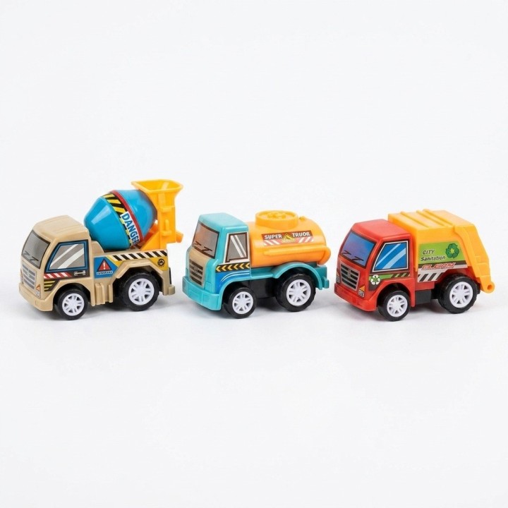 Set 3 Carritos Fricción Construcción Y Limpieza Juguete