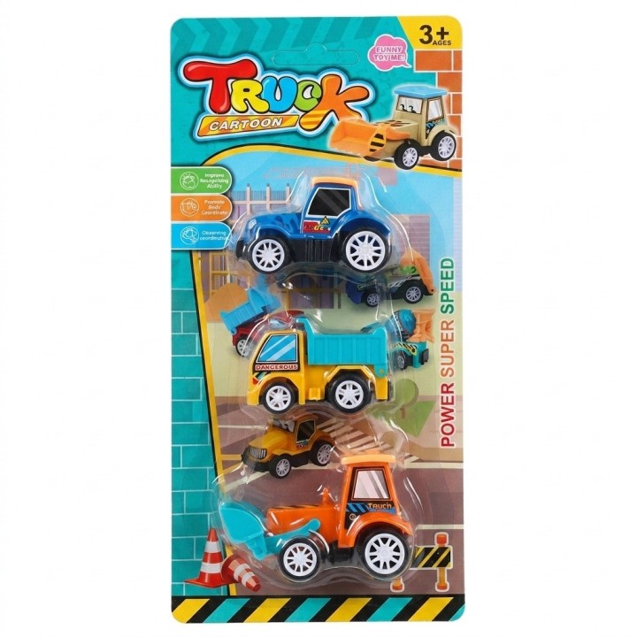 Set 3 Carritos Fricción Construcción Y Limpieza Juguete