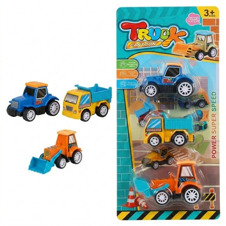 Set 3 Carritos Fricción Construcción Y Limpieza Juguete