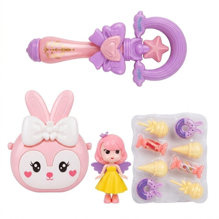Set Juguete Bolso Conejo Varita Muñeca Dulces Para Niña