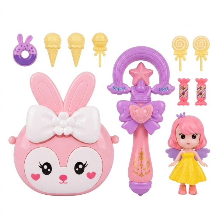 Set Juguete Bolso Conejo Varita Muñeca Dulces Para Niña