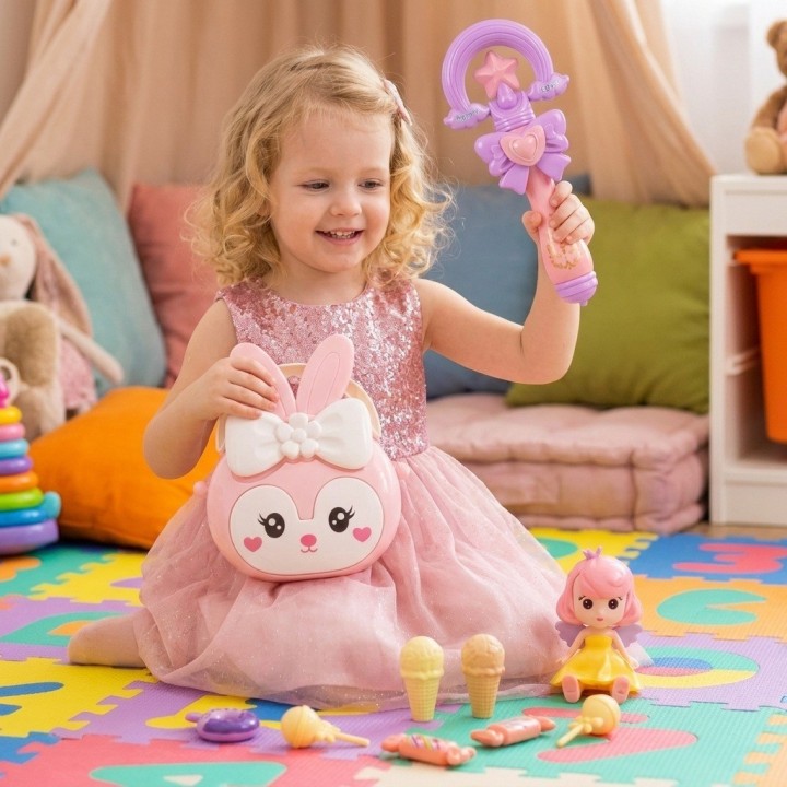 Set Juguete Bolso Conejo Varita Muñeca Dulces Para Niña