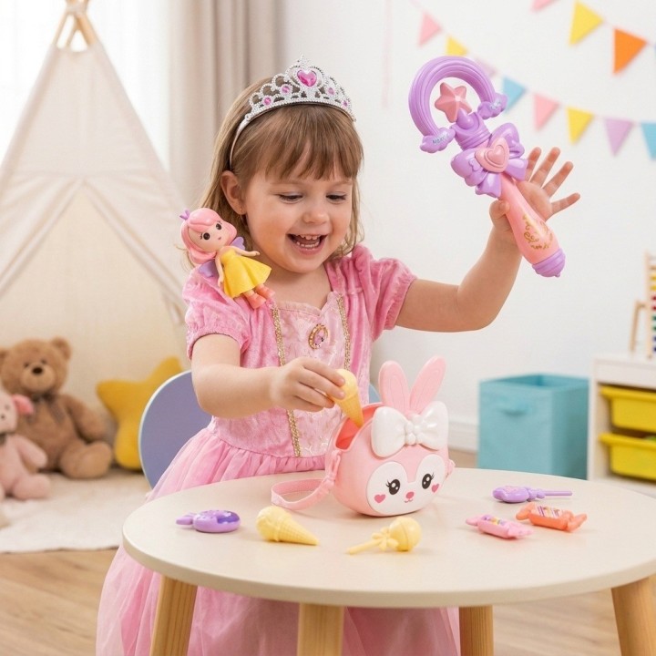 Set Juguete Bolso Conejo Varita Muñeca Dulces Para Niña