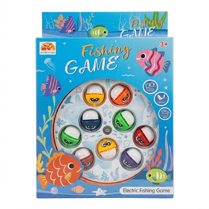 Juego Pesca Eléctrico Giratorio 9 Peces 2 Cañas Amarillo