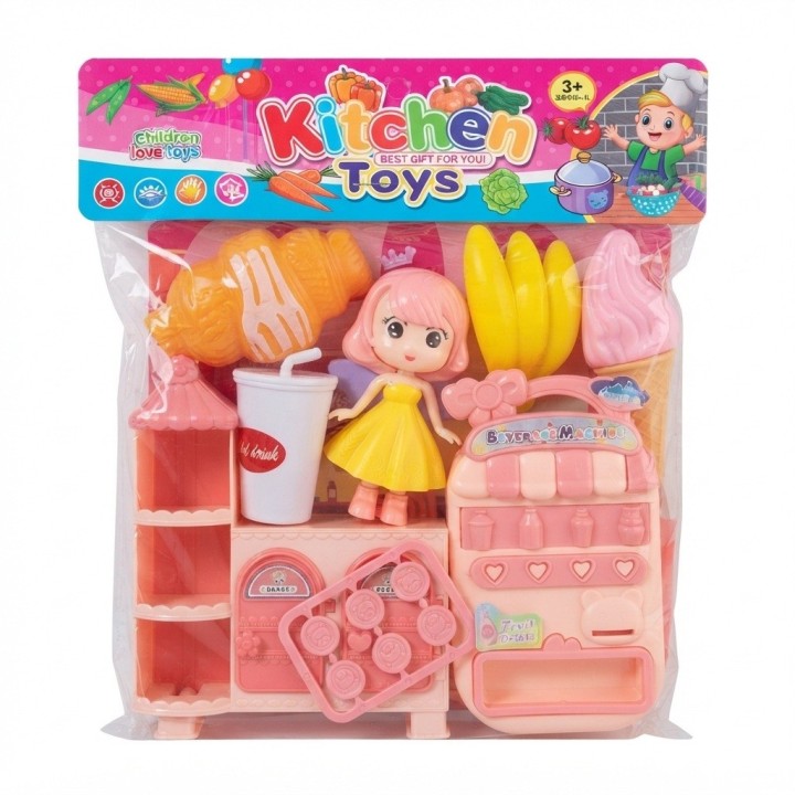 Set Heladería Cafetería De Juguete Con Muñeca Y Alimentos