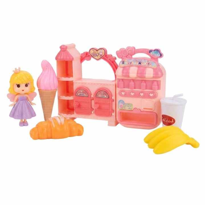 Set Heladería Cafetería De Juguete Con Muñeca Y Alimentos