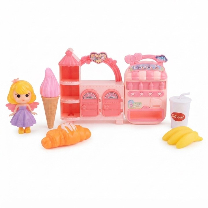Set Heladería Cafetería De Juguete Con Muñeca Y Alimentos