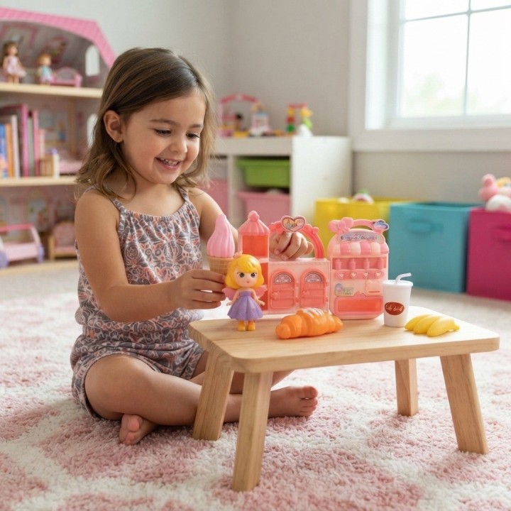Set Heladería Cafetería De Juguete Con Muñeca Y Alimentos