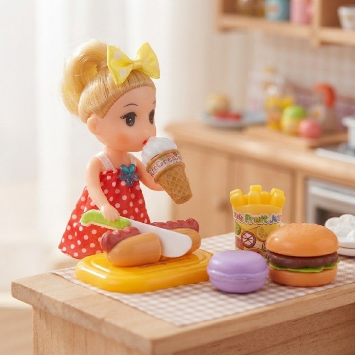 Set Comida Rápida De Juguete Para Cortar Con Muñeca