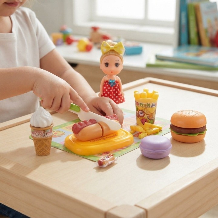 Set Comida Rápida De Juguete Para Cortar Con Muñeca