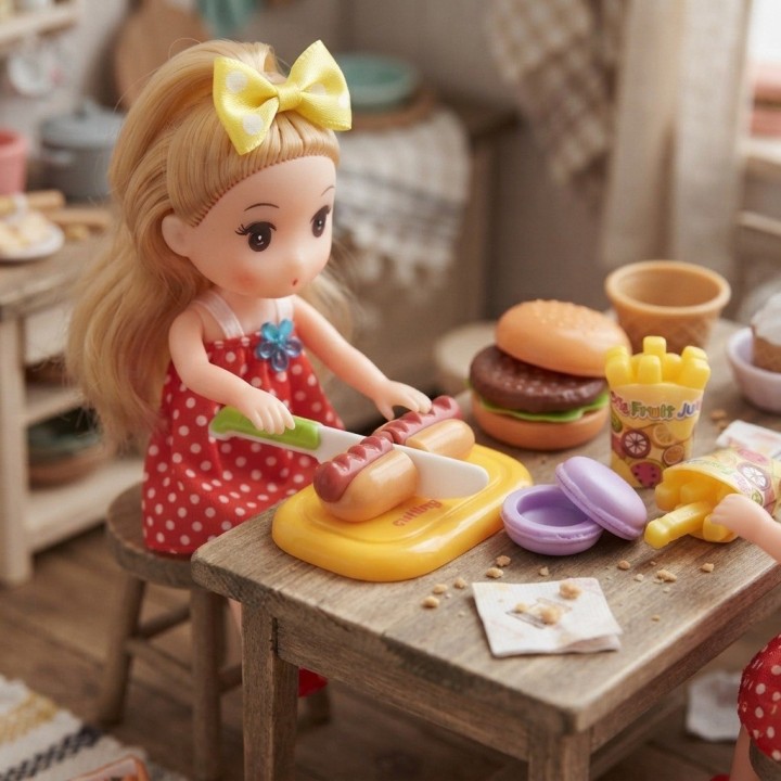 Set Comida Rápida De Juguete Para Cortar Con Muñeca