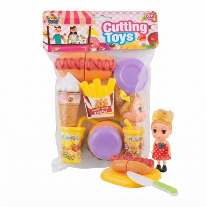 Set Comida Rápida De Juguete Para Cortar Con Muñeca
