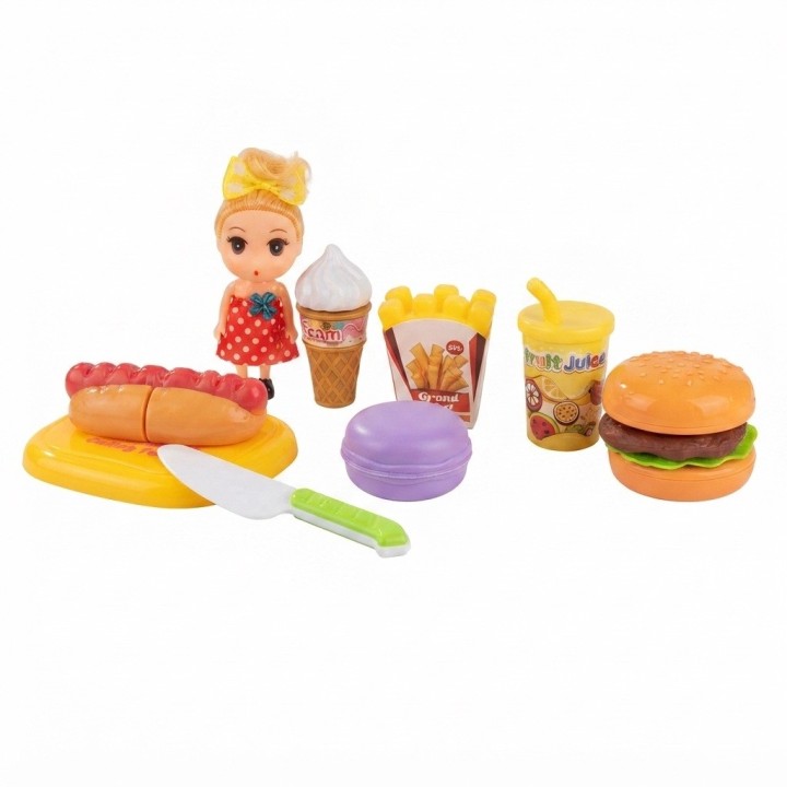 Set Comida Rápida De Juguete Para Cortar Con Muñeca
