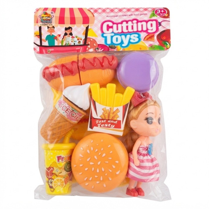 Set Comida Rápida De Juguete Para Cortar Con Muñeca