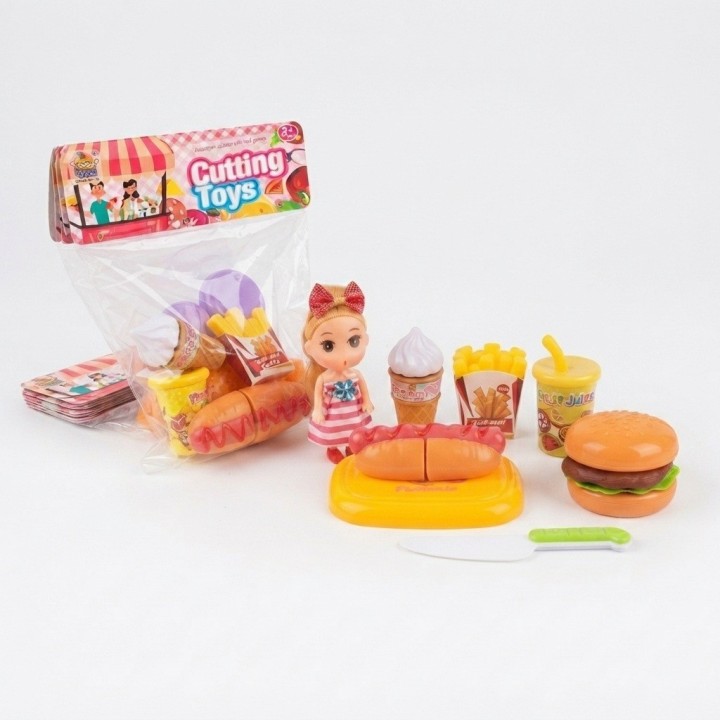 Set Comida Rápida De Juguete Para Cortar Con Muñeca