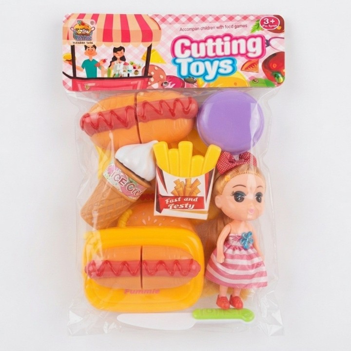 Set Comida Rápida De Juguete Para Cortar Con Muñeca