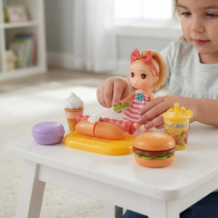 Set Comida Rápida De Juguete Para Cortar Con Muñeca