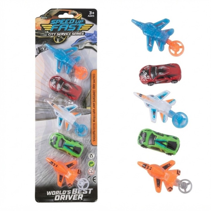 Set 5 Carros Y Aviones Fricción Juguete Infantil Variado