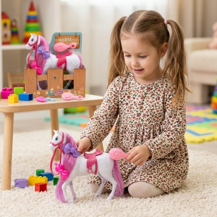 Caballo De Juguete Con Cabello Y Accesorios Estilo Rosa