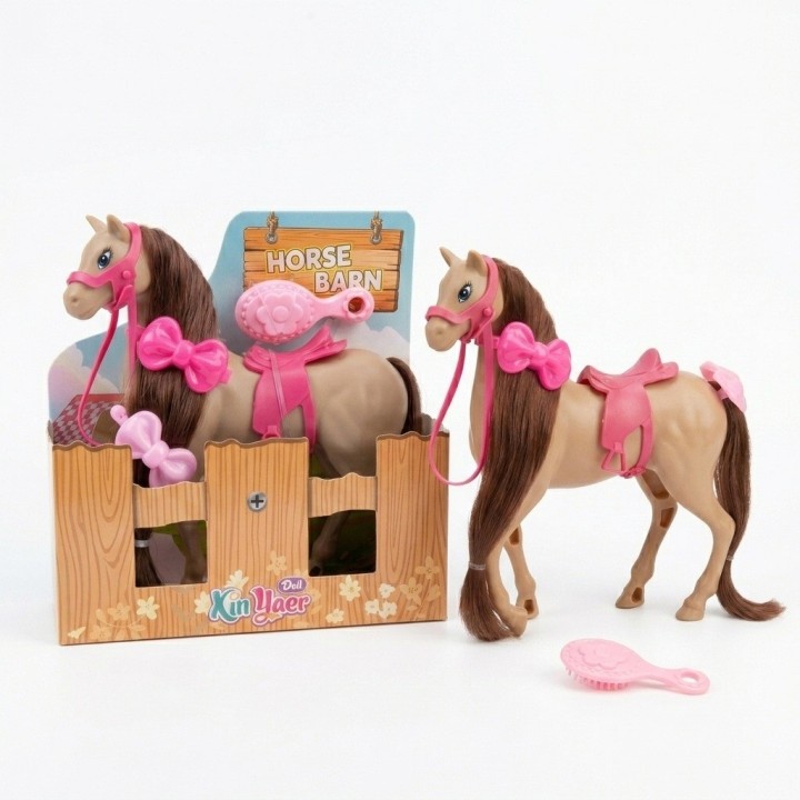 Caballo De Juguete Con Cabello Y Accesorios Estilo Rosa