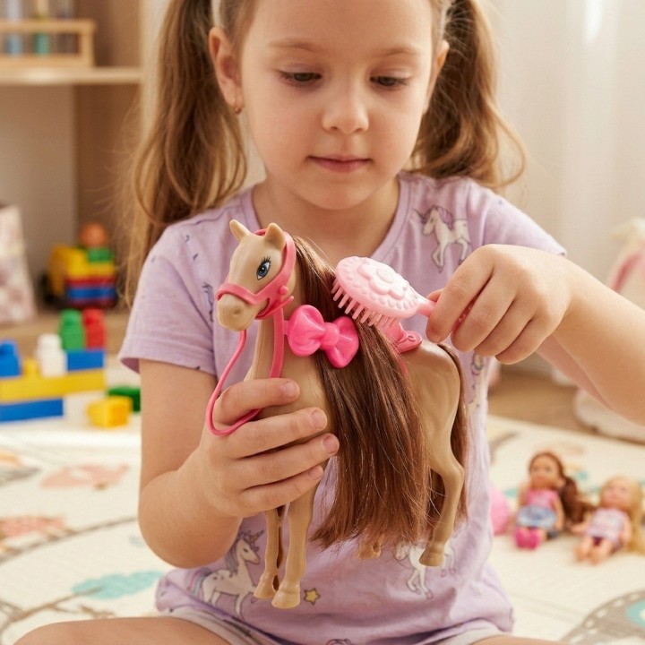 Caballo De Juguete Con Cabello Y Accesorios Estilo Rosa
