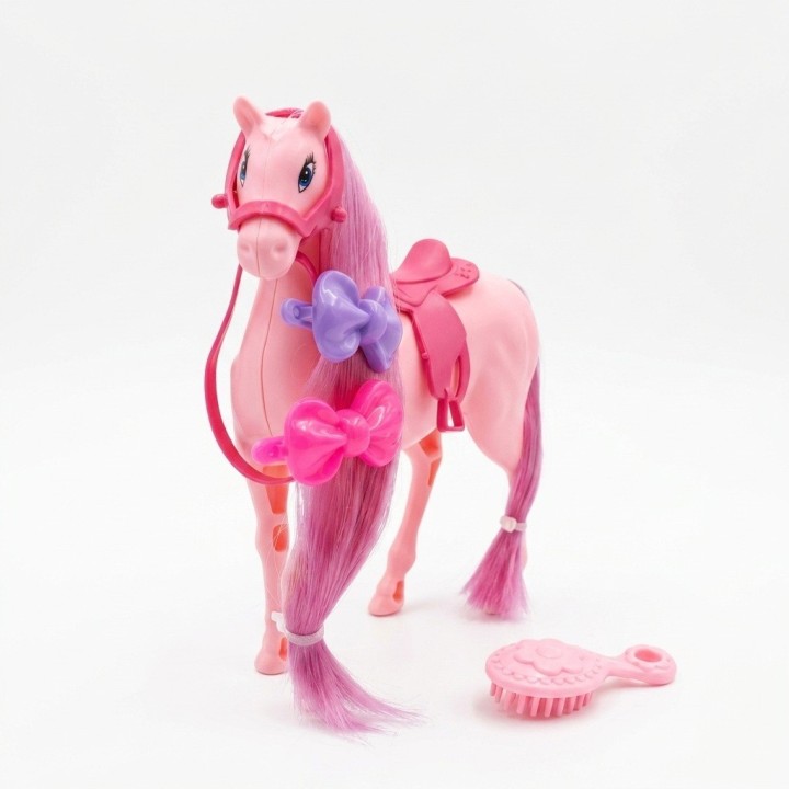 Caballo De Juguete Con Cabello Y Accesorios Estilo Rosa