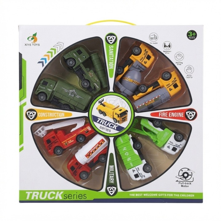 Set 6 Carros Juguete Camiones Cuerda Bombero Militar Niños
