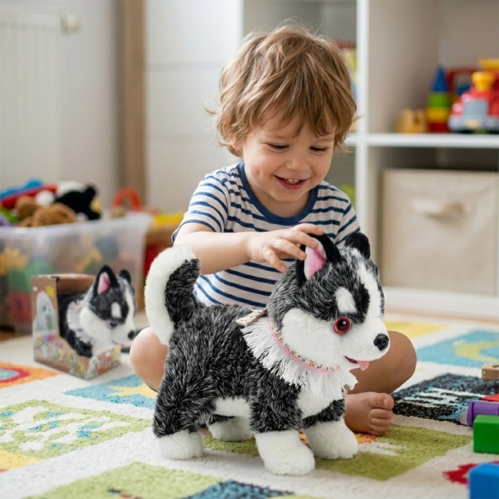 Perro Peluche Husky Interactivo Con Sonido Y Movimiento