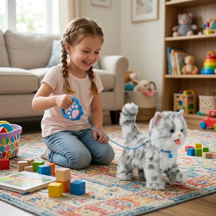 Gato Peluche Interactivo Camina Con Correa Y Sonido Niños