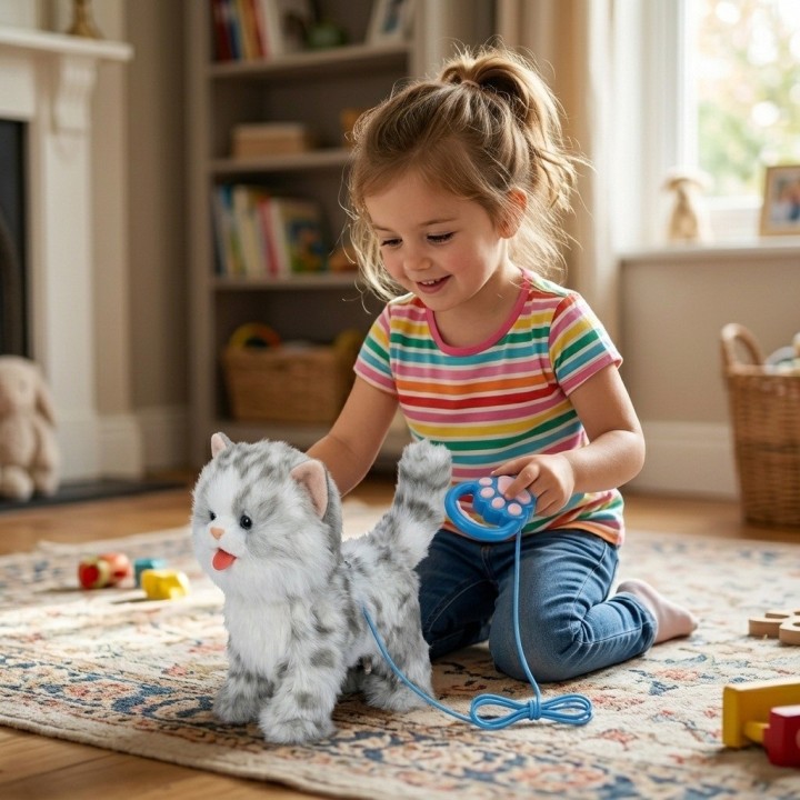 Gato Peluche Interactivo Camina Con Correa Y Sonido Niños