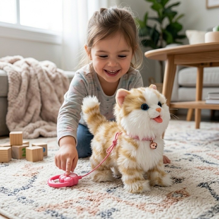 Gato Peluche Interactivo Camina Con Correa Y Sonido Niños