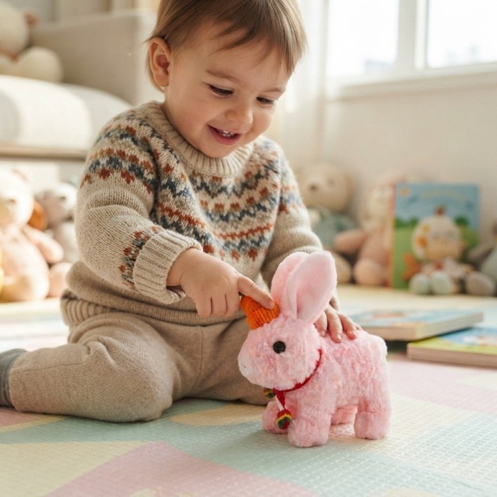 Conejo Peluche Interactivo Camina Y Hace Sonido + Bateria