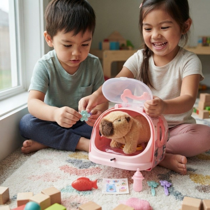 Capibara Peluche Interactivo Con Guacal Y Accesorios