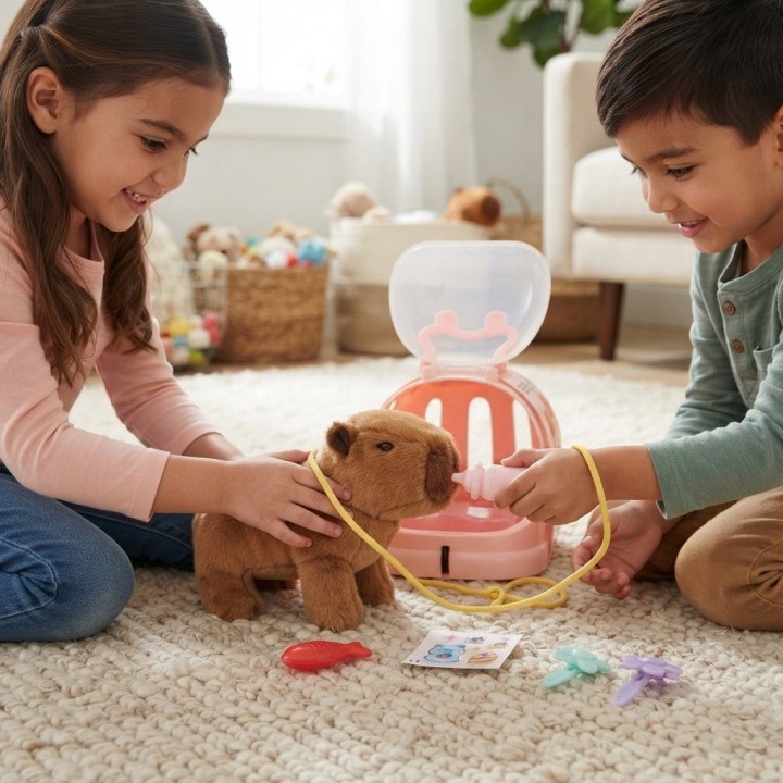 Capibara Peluche Interactivo Con Guacal Y Accesorios