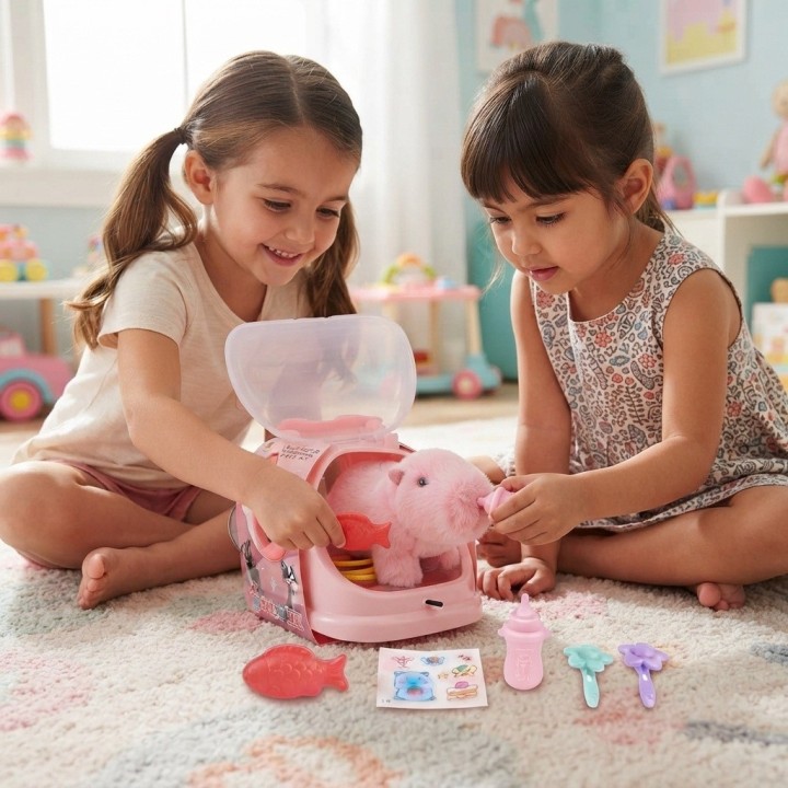 Capibara Peluche Interactivo Con Guacal Y Accesorios