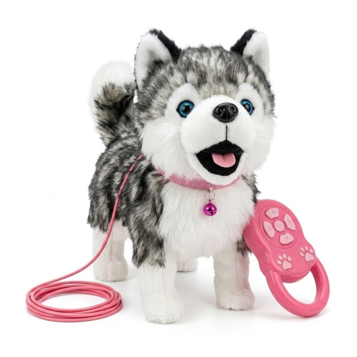 Perro Peluche Husky Robot Interactivo Con Sonido Y Correa
