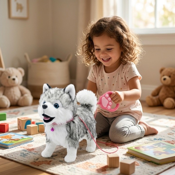 Perro Peluche Husky Robot Interactivo Con Sonido Y Correa
