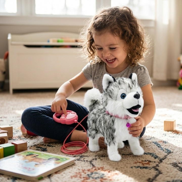 Perro Peluche Husky Robot Interactivo Con Sonido Y Correa